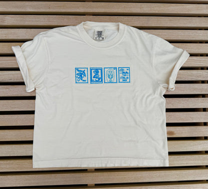 Italia Stamp Tee – Minimal Italy Graphic Shirt | Vintage Postcard Aesthetic | Travel-Inspired Summer T-Shirt