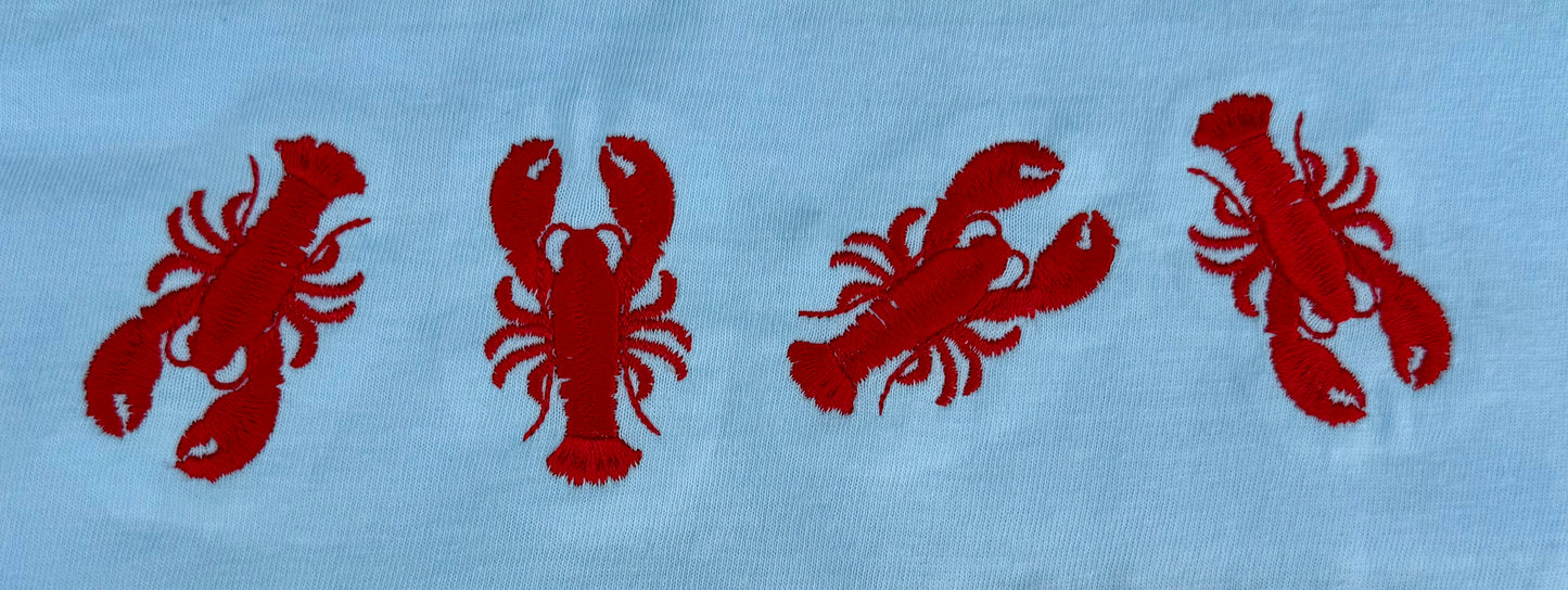 Light Blue Unisex Embroidered Lobster Tee | Coastal Chic Summer Shirt | Gender Neutral Trendy Top