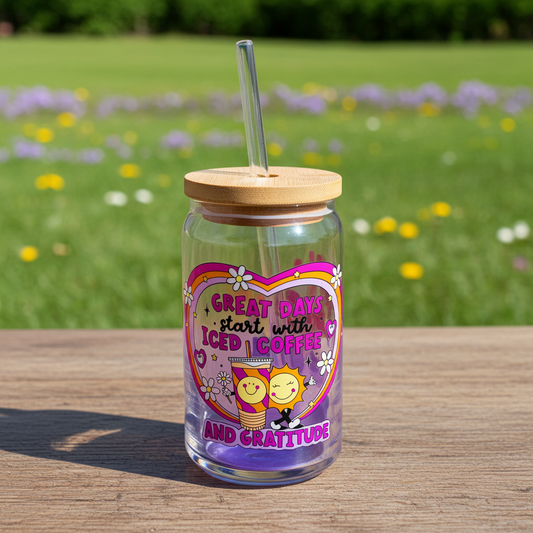 Great Days starts with Iced Coffee and Gratitude Glass Cups