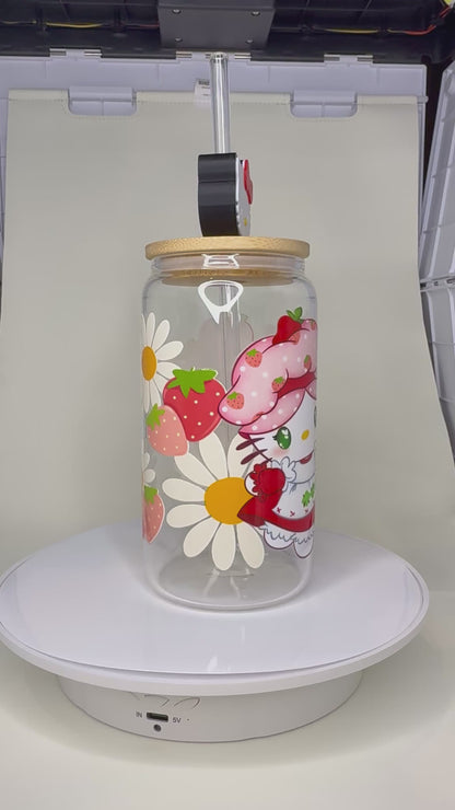 Hello Strawberry Kitty glass can cup